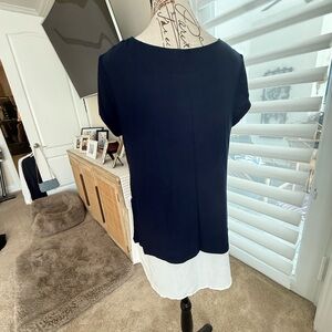 Elegant Navy and White layered tie side Women's Top